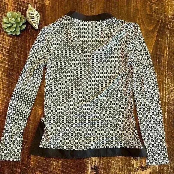 Tory Burch | Cream & Brown Print Scoop Neck Blouse, 100% Silk Shell - Picture 6 of 6